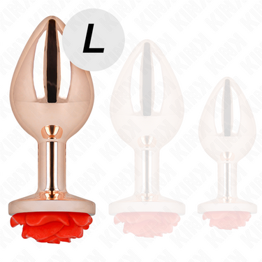 Plug anale in metallo rosa con rosa rossa, elegante e sicuro